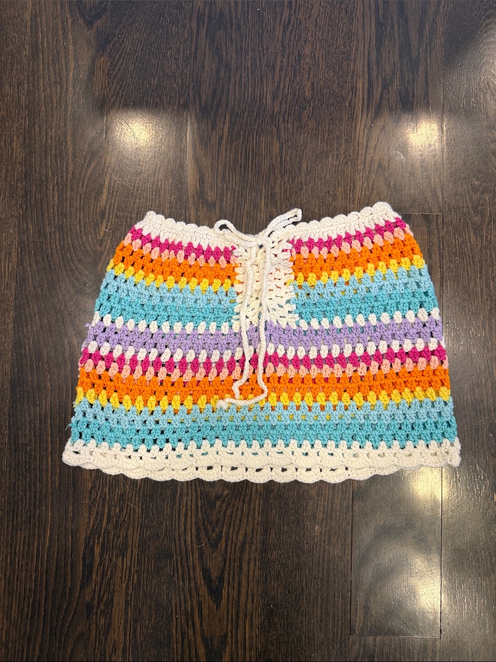 Edikted Crocheted Stripe Mini Skirt in White, Turquoise, Purple, Pink, Orange
